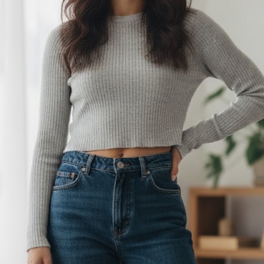 Kerisma Ribbed Knit Long Sleeve Rolled Neck Fitted Top Size Medium